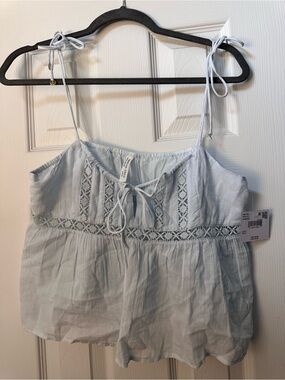 American Eagle Outfitters Pale Blue Lace-Trim Tie-Shoulder Camisole